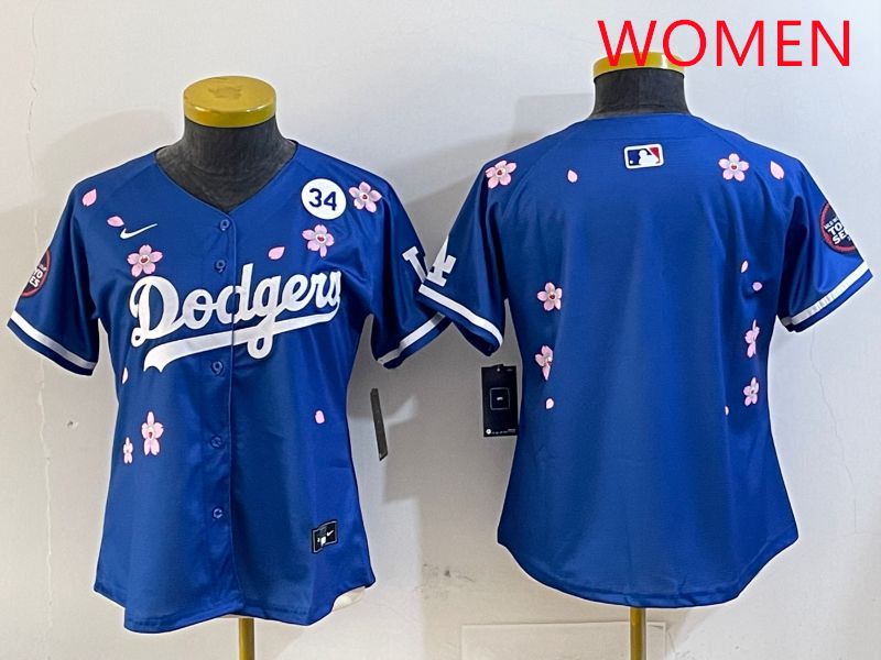 Women Los Angeles Dodgers Blank Blue Sakura Edition 2025 Nike MLB Jersey style 4->women mlb jersey->Women Jersey